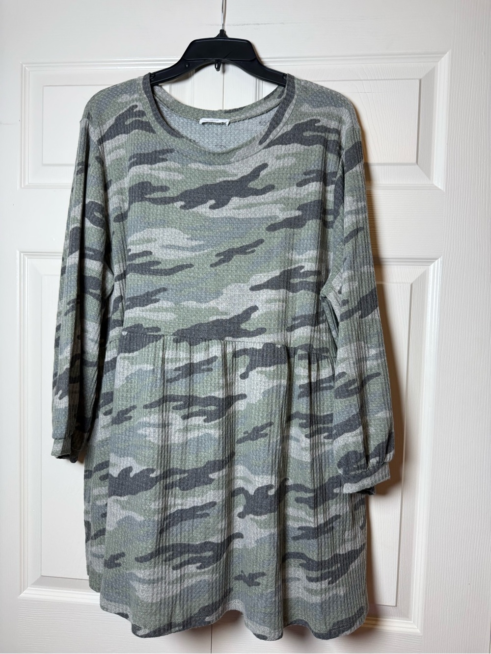Chic Soul Camo Babydoll Long Sleeve Top